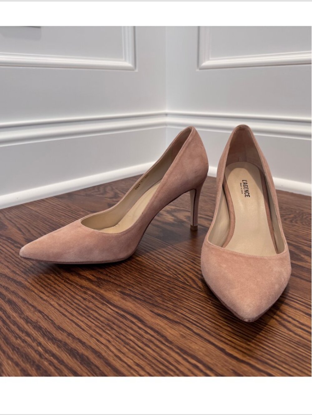 L'AGENCE Nude/Beige/Taupe Suede Pointed Toe Stiletto Heel Pumps 37.5 / US 7.5